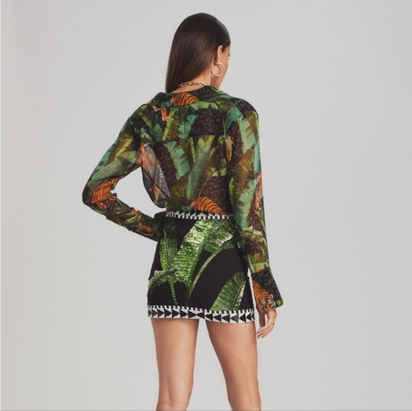 Retrofete Joanna Print Shirt in Safari Print Size XXL NWT Sheer Long Sleeve Silk - Picture 2 of 14